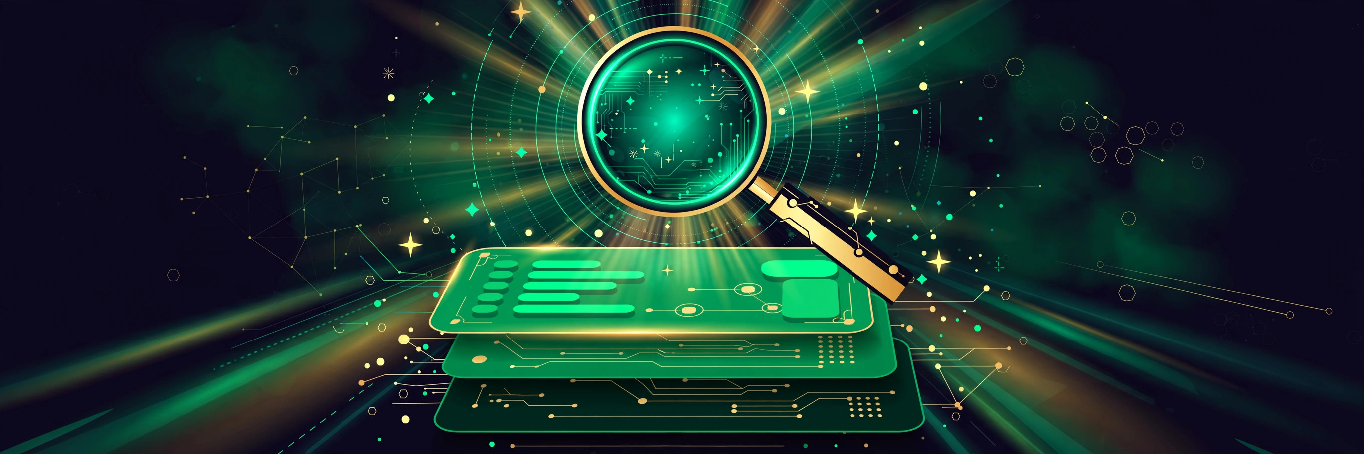 Illustration for the AI Overviews guide: AI sparkles, a magnifying glass, and answer cards