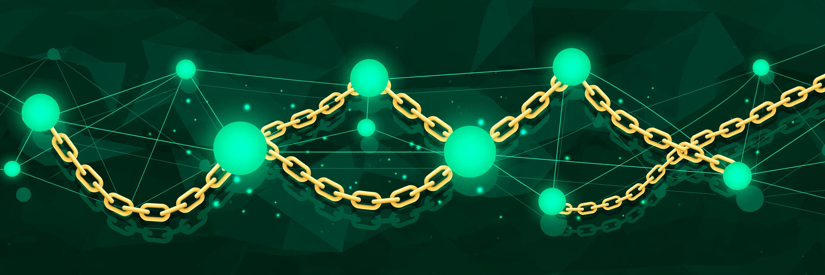 Illustration for the link insertions guide: gold chain links and emerald network nodes
